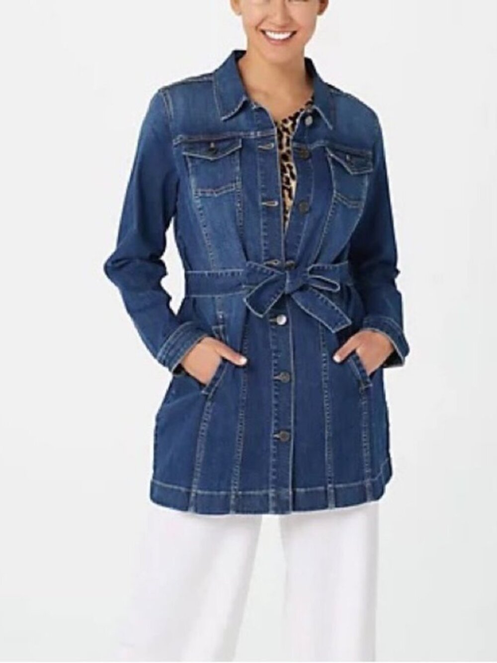 Susan Graver Petite High Stretch Denim Long Jean Jacket